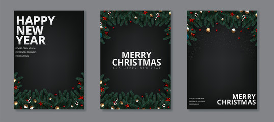 vector illustration of happy new year 2020 gold and black collors place for text christmas balls