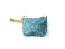  Small Handicraft Purse For Coin Made Of Natural Fabric Over White Background.