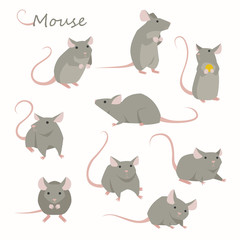 Wall Mural - cute mouse character set. flat design style minimal vector illustration.