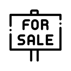 Sticker - Tablet For Real Estate Sale Vector Thin Line Icon. Announcement Tablet Sale Housing Market Manager Brocker Dealer Equipment Linear Pictogram. Apartment, Building, Garage Contour Illustration