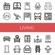 © Natalia - Set of living icons such as Bedside table, Equalizer, Wardrobe, Chair, Door, Dressing table, Armchair, Sofa, Night stand, Closet, Dining table, Entrance , living