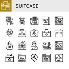 Poster - Set of suitcase icons such as Briefcase, Hotel, Tourist, Bag, Portfolio, Airport, First aid kit, Doorman, Holidays , suitcase