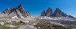 Panorama der drei Zinnen (italienisch Tre Cime di Lavaredo), ein markanter Gebirgsstock in den Sextner Dolomiten