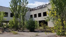 Closeup Shot, Office Buildings In Chernobyl, Abandoned Due To Radioactivity.