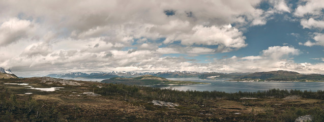 wide norwegian tundra landscape with fjords from alta