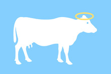 Sacred And Holy Cow - Religious Worship And Glorification Of Holy Cattle. Vector Illustration