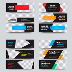 Set of horizontal vector web banners with place for photo and different geometrical shapes and design elements