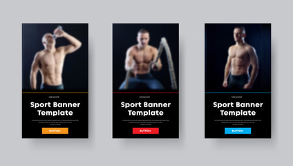 Wall Mural - design of black vector web banners for sports with place for photo and color buttons.
