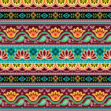 Fototapeta Kuchnia - Pakistani or Indian truck art vector seamless pattern, Indian truck floral design with flowers, leaves and abstract shapes in brown, orange and green