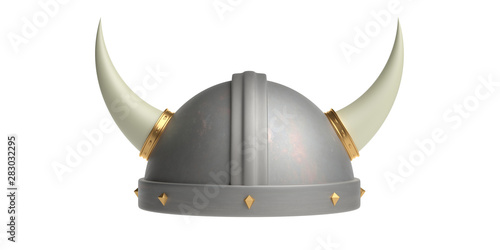 Cuadros en Lienzo Viking helmet with horns isolated cutout against white background