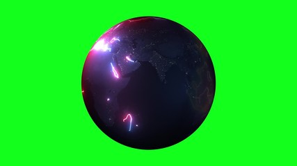 World is rotating with neon light. Technology and communication concept isolated Planet Earth 3D rendering.
