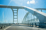 Fototapeta Mosty linowy / wiszący - View of new Crimean bridge from the car