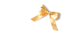 Gold Bow Isolated On White Background. Gift Concept