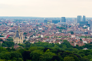 Cityscape of Brussels from the rooftop of the Atomium (Belgium, Europe)