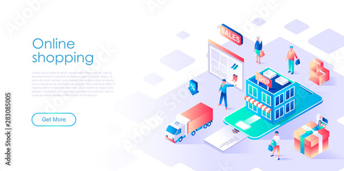 Modern Flat Design Isometric Concept Of Online Shopping For Banner