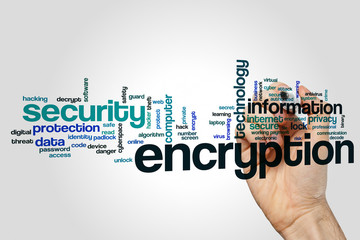 Poster - Encryption word cloud concept on grey background