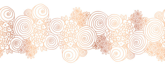 Wall Mural - Flower border copper foil. Shiny metallic seamless floral vector border rose gold. Flowers Repeating background 