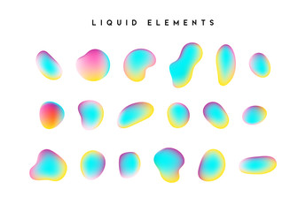 Wall Mural - gradient iridescent shapes. set isolated liquid elements of holographic chameleon design palette of 