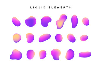 Wall Mural - gradient iridescent shapes. set isolated liquid elements of holographic chameleon design palette of 