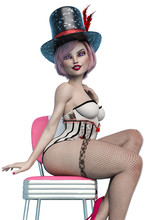 Cabaret Girl Cartoon On Chair Pin Up Pose Two Close Up