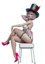 Cabaret Girl Cartoon On Chair Pin Up Pose