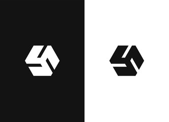 Wall Mural - minimalistic hexagonal geometric logo. black white version.