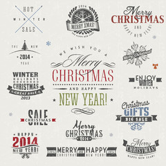 Wall Mural - Set of calligraphic and typographic christmas elements, frames, vintage labels and borders
