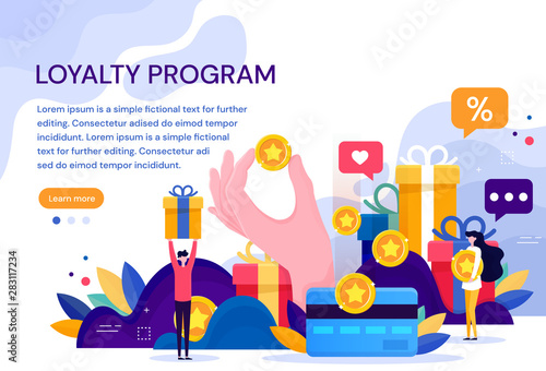 Fotografía Customer loyalty marketing program, returning customer flat vector illustration with icons and elements