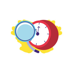 Poster - time clock watch with magnifying glass isolated icon