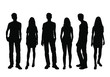 Vector silhouettes of men and a women, a group of standing business people, black color isolated on white background