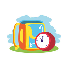 Sticker - time clock watch with school bag isolated icon