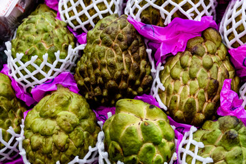 Custard apples or Atemoya or Count fruit in market.