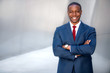 © elnariz - Handsome successful cheerful african american executive business man in modern stylish suit, CEO, copy space