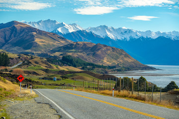 Spectacular views at Peter's Lookout, overlooking Mount cook and Lake Pukaki in New Zealand.