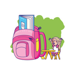 Canvas Print - cute little student girl in desk with school bag