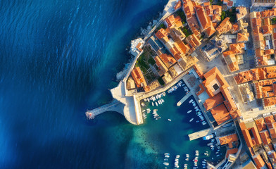 Wall Mural - dudrovnik, croatia. aerial view on the old town. vacation and adventure. town and sea. top view from
