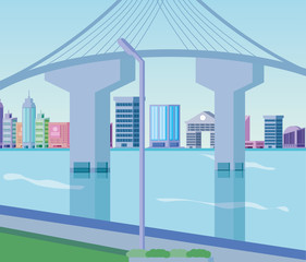 Wall Mural - cityscape buildings scene day with bridge