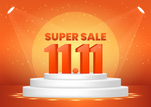November 11 Super Sale Shopping Day On Pedestal Web Banner
