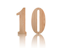 Number 10 From Wood On White Background