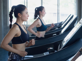 asian sports women on running in gym,fitness concept