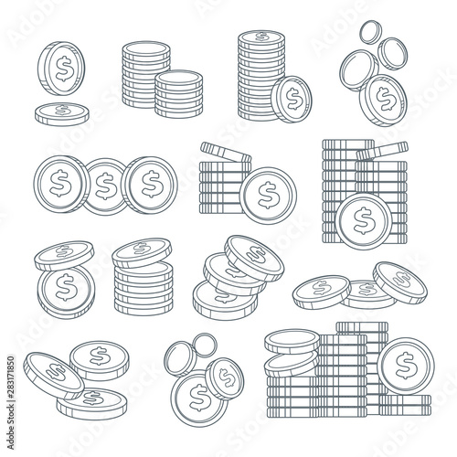 Fotografía Coin stacks or pennies isolated sketches, banking business, cash