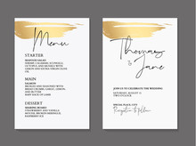 Golden Brush Tender Simple Wedding Cards With Marble Texture And Gold. Design For Cover, Banner, Invitation, Card. Branding And Identity Vector Illustration.