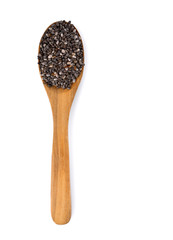 Wall Mural - chia seeds in wood spoon on white background