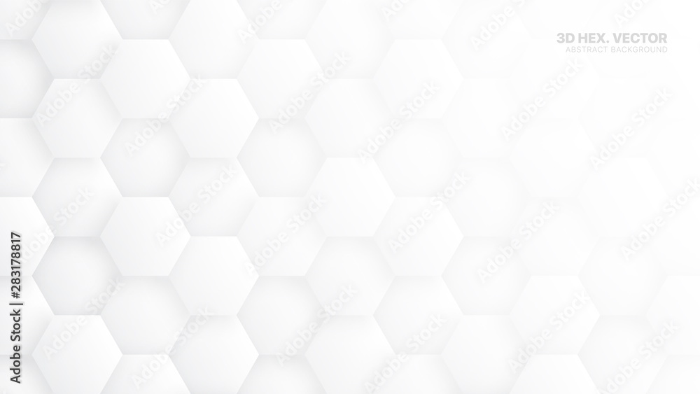 3D Vector Hexagons Pattern Technology White Abstract Background ...