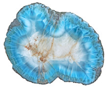 Polished Larimar Specimen, A Blue Variety Of Pectolite From The Dominican Republic And Used In The Jewelry Industry, Isolated On A White Background.