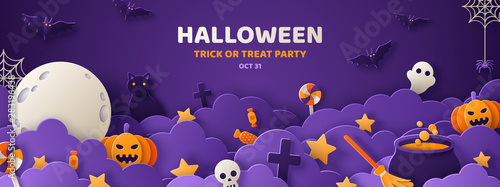 Fotografía Halloween violet paper cut banner