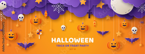 Fotomural Halloween orange paper cut banner