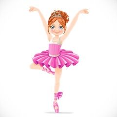 Sticker - Ballerina girl in pink tutu dancing on one leg isolated on a white background