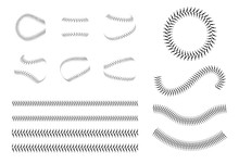 Set Of Baseball Lace Or Decorative Baseball Seam's Brushes Vector Illustration.
