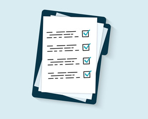 Aufkleber - Folder with Checklist isolated. Contract papers.Exam form. Document. Folder with document checklist and stamp, text.